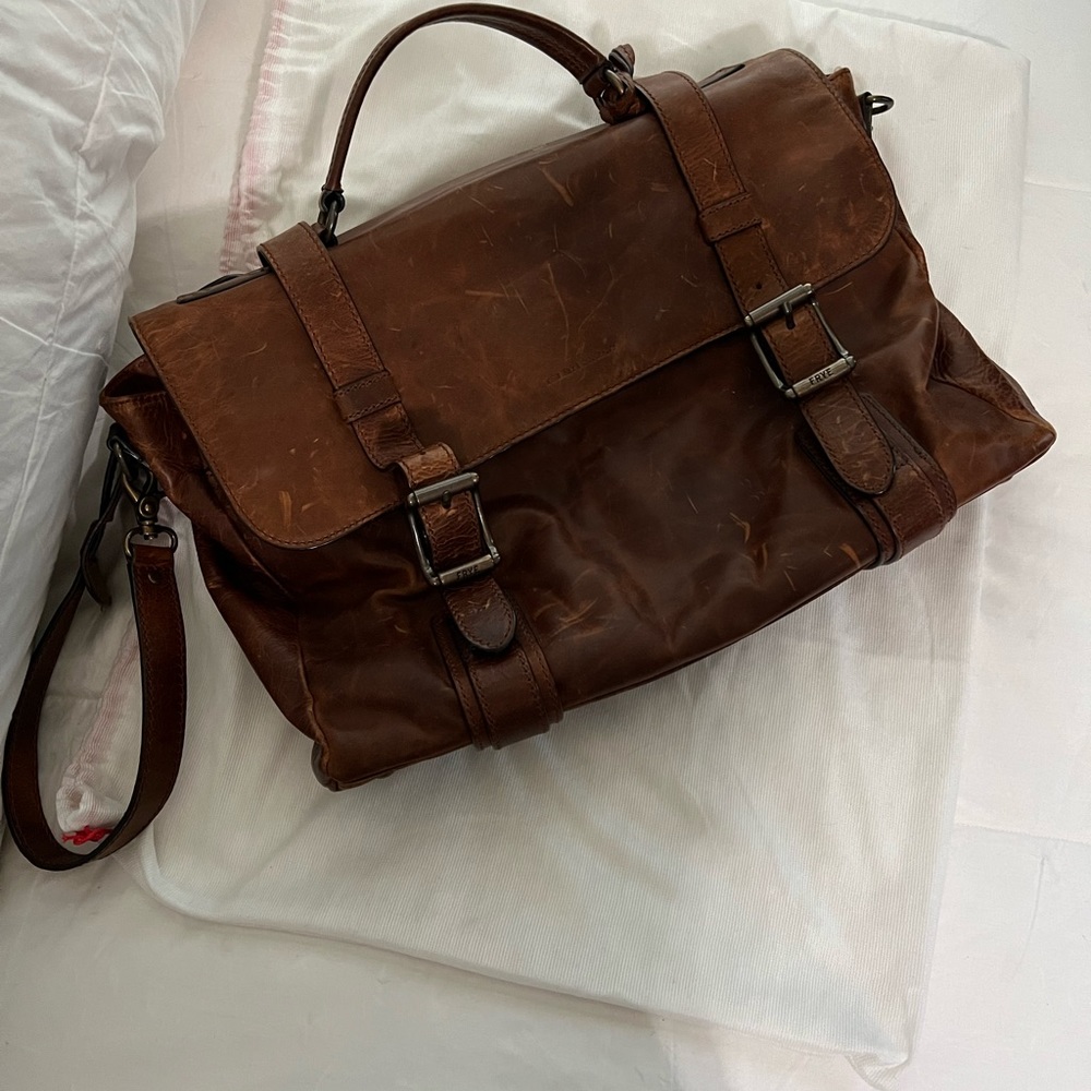 Frye Cognac Logan Top Handle Briefcase